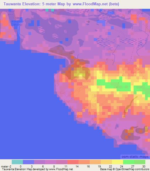 Tauwanta,Honduras Elevation Map