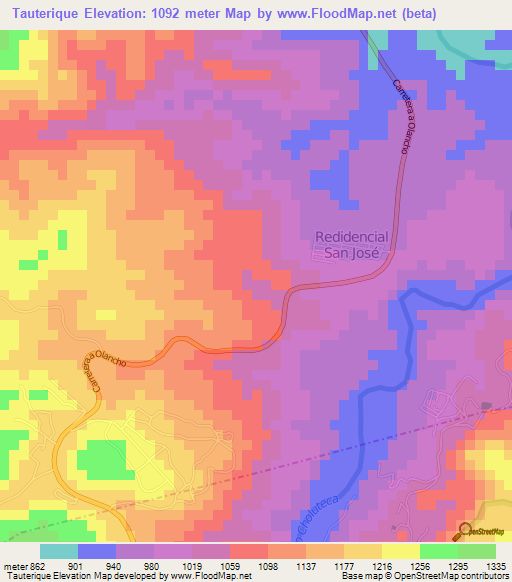 Tauterique,Honduras Elevation Map