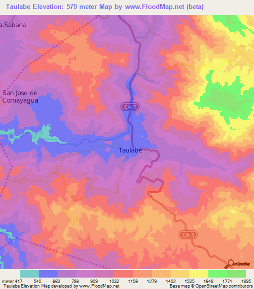 Taulabe,Honduras Elevation Map