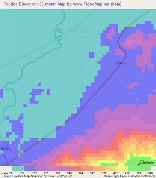 Taujica,Honduras Elevation Map