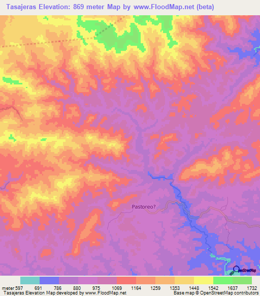 Tasajeras,Honduras Elevation Map