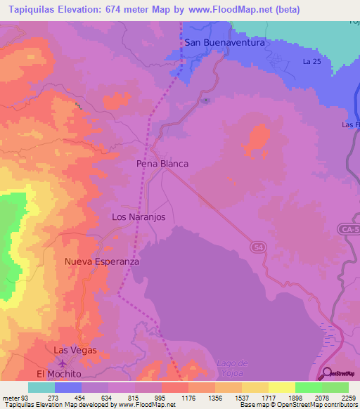 Tapiquilas,Honduras Elevation Map