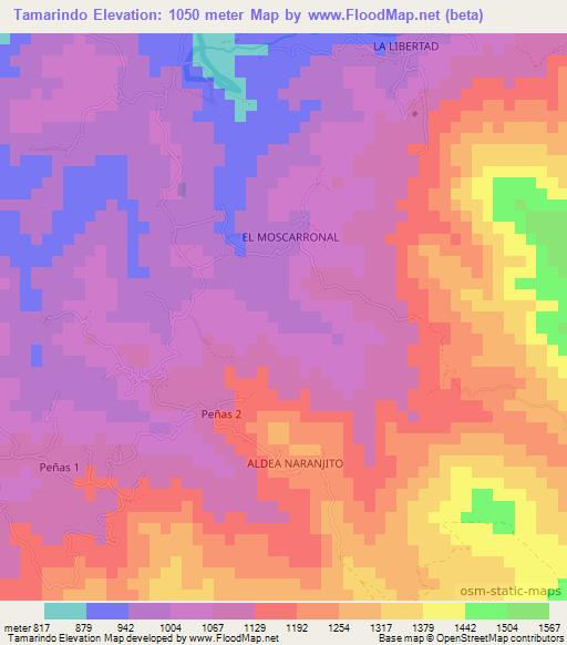 Tamarindo,Honduras Elevation Map
