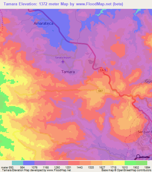 Tamara,Honduras Elevation Map