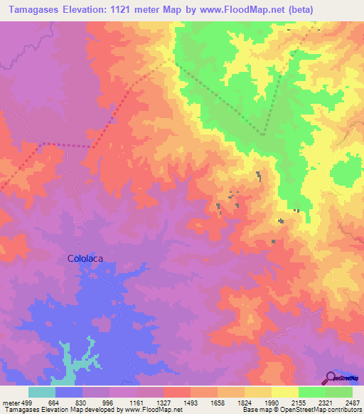 Tamagases,Honduras Elevation Map