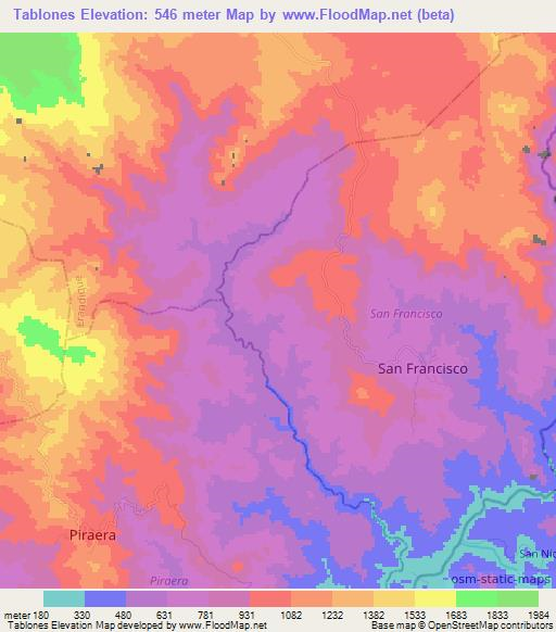 Tablones,Honduras Elevation Map