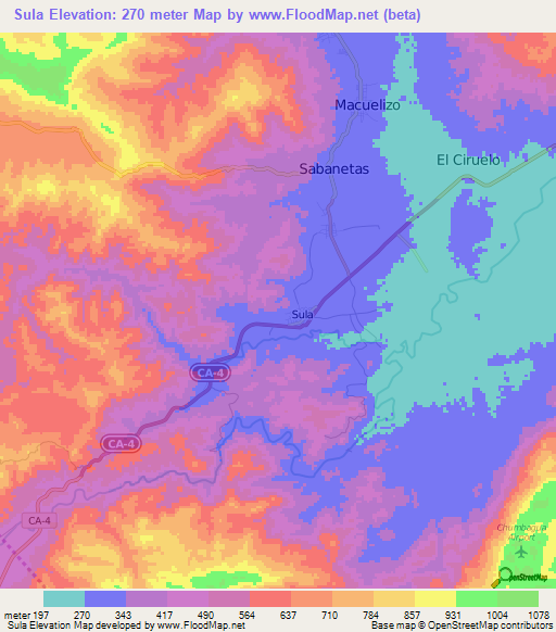 Sula,Honduras Elevation Map