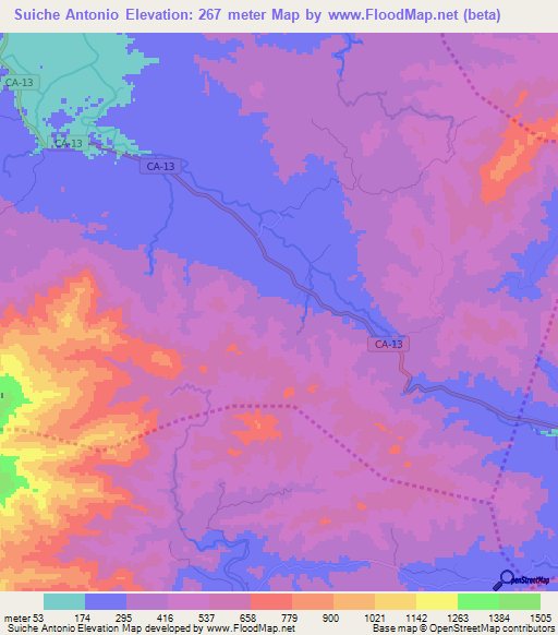 Suiche Antonio,Honduras Elevation Map