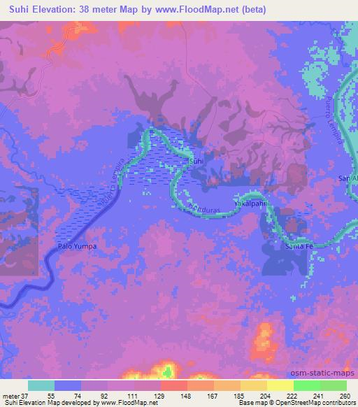 Suhi,Honduras Elevation Map