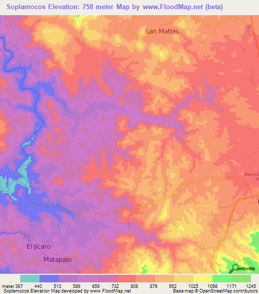 Soplamocos,Honduras Elevation Map