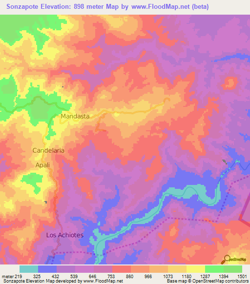 Sonzapote,Honduras Elevation Map