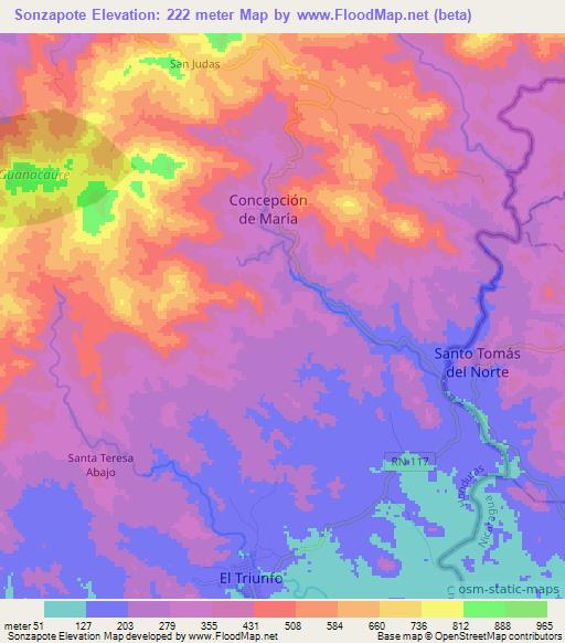 Sonzapote,Honduras Elevation Map