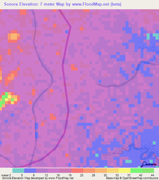 Sonora,Honduras Elevation Map