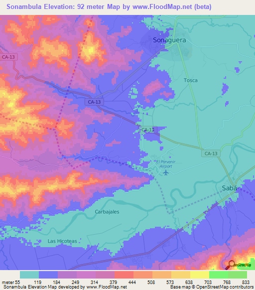 Sonambula,Honduras Elevation Map