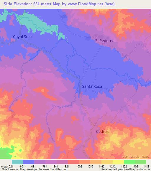 Siria,Honduras Elevation Map