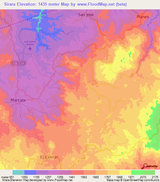 Sirara,Honduras Elevation Map
