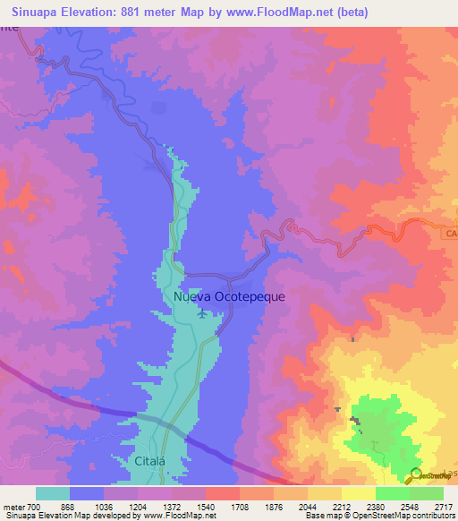 Sinuapa,Honduras Elevation Map
