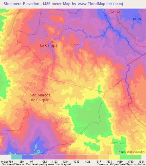 Sincimera,Honduras Elevation Map