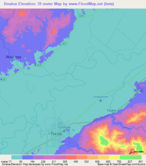 Sinaloa,Honduras Elevation Map