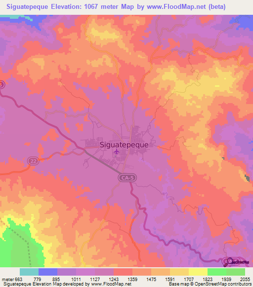 Siguatepeque,Honduras Elevation Map
