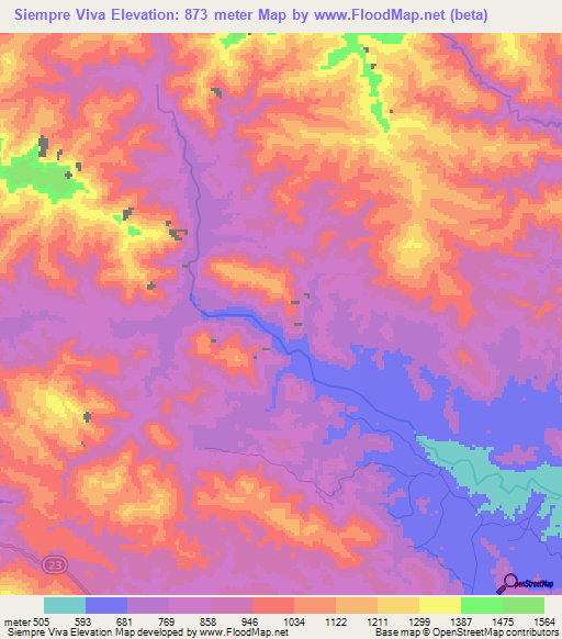 Siempre Viva,Honduras Elevation Map