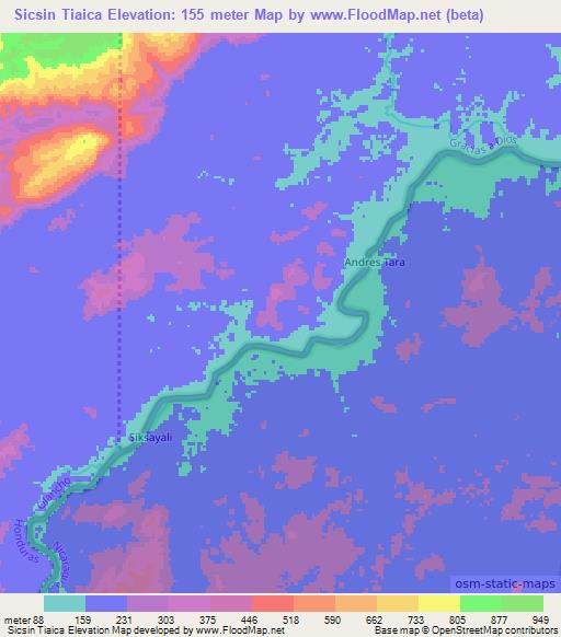 Sicsin Tiaica,Honduras Elevation Map
