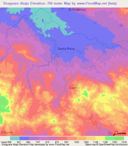 Sicaguara Abajo,Honduras Elevation Map