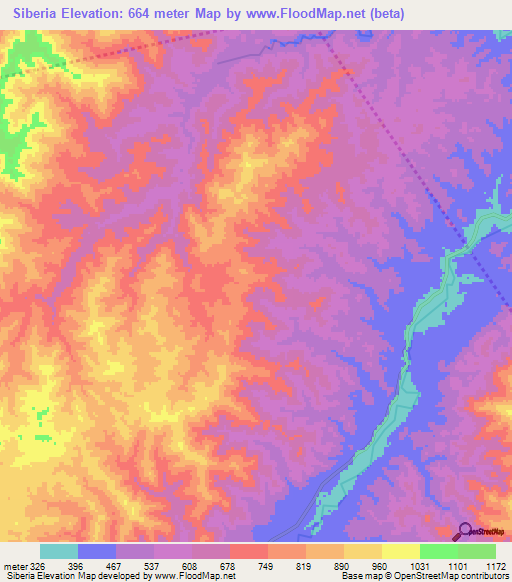 Siberia,Honduras Elevation Map