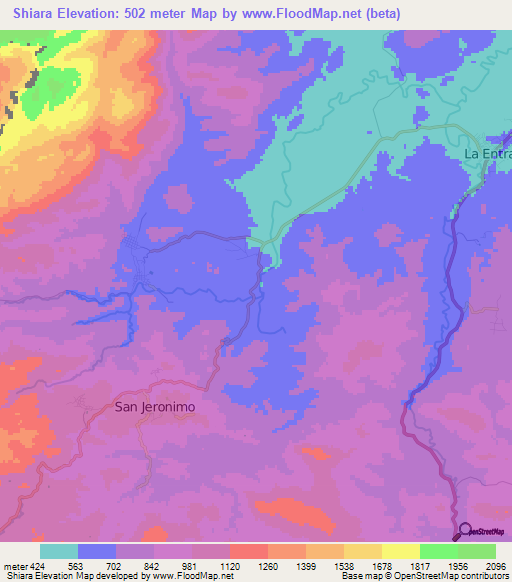 Shiara,Honduras Elevation Map