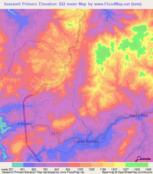 Sesesmil Primero,Honduras Elevation Map