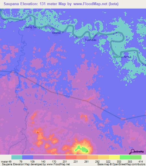 Saupana,Honduras Elevation Map