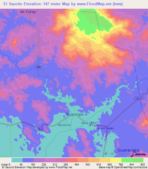 El Saucito,Honduras Elevation Map