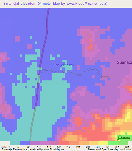 Sartenejal,Honduras Elevation Map