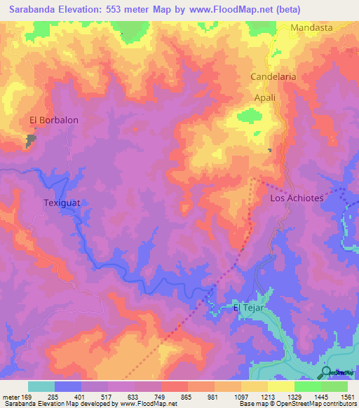 Sarabanda,Honduras Elevation Map