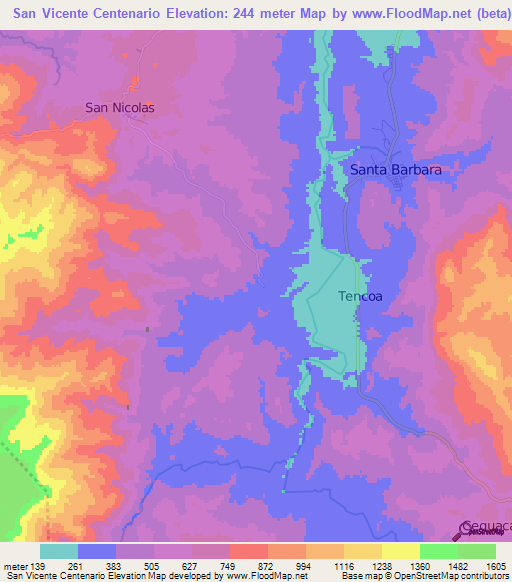 San Vicente Centenario,Honduras Elevation Map