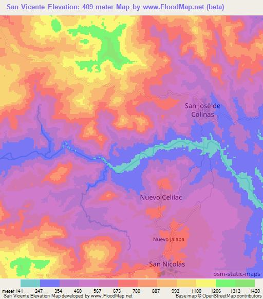 San Vicente,Honduras Elevation Map