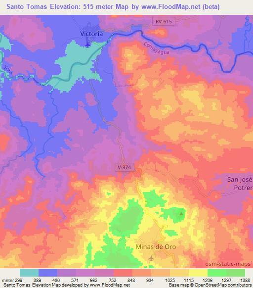 Santo Tomas,Honduras Elevation Map