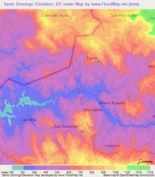 Santo Domingo,Honduras Elevation Map