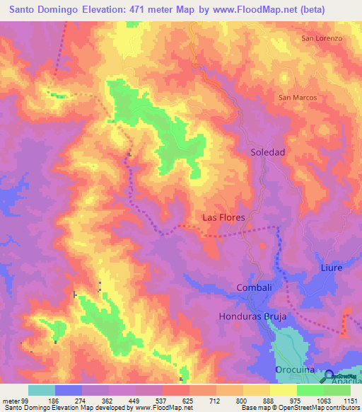 Santo Domingo,Honduras Elevation Map