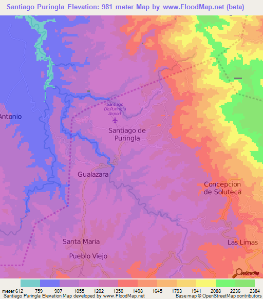 Santiago Puringla,Honduras Elevation Map