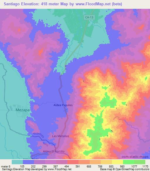 Santiago,Honduras Elevation Map