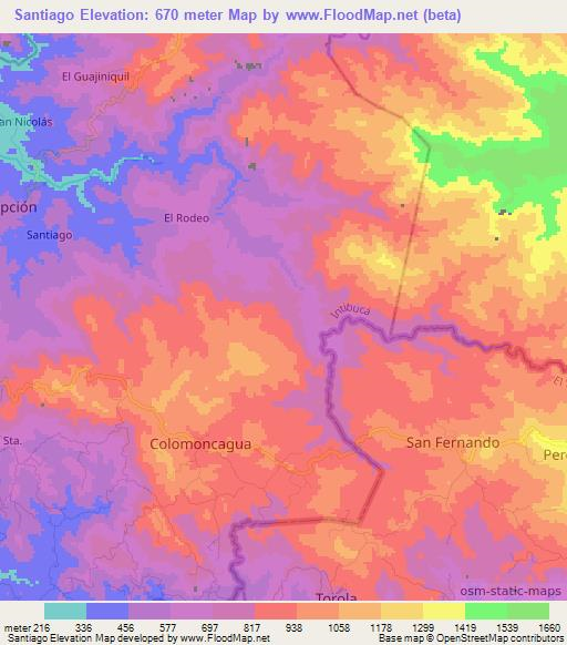 Santiago,Honduras Elevation Map
