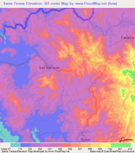Santa Teresa,Honduras Elevation Map