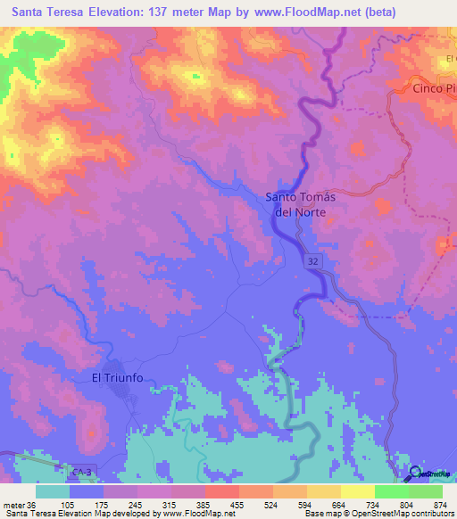 Santa Teresa,Honduras Elevation Map