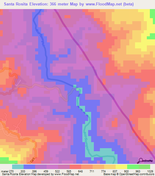 Santa Rosita,Honduras Elevation Map