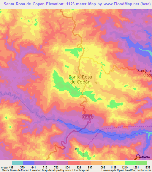 Santa Rosa de Copan,Honduras Elevation Map