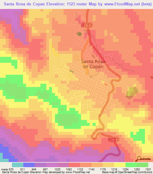 Santa Rosa de Copan,Honduras Elevation Map