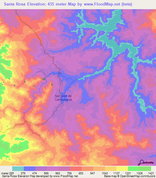 Santa Rosa,Honduras Elevation Map