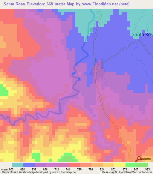 Santa Rosa,Honduras Elevation Map
