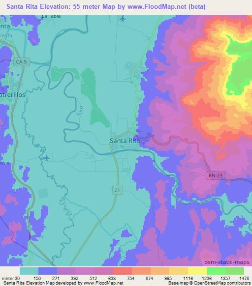 Santa Rita,Honduras Elevation Map